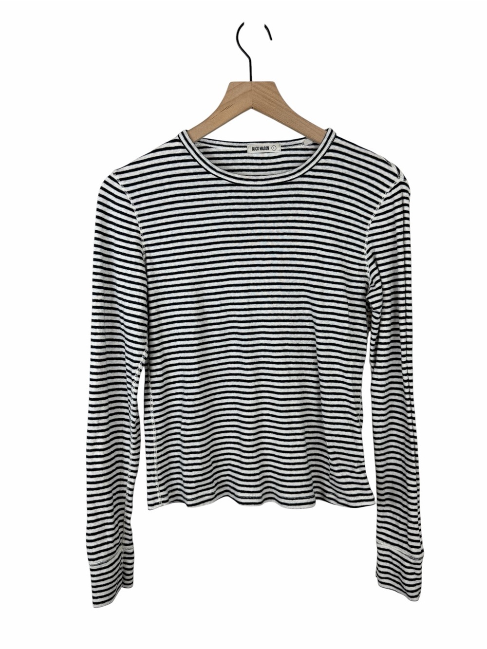 Buck Mason Ribbed Heirloom Natural Navy Striped Long Sleeve Shirt